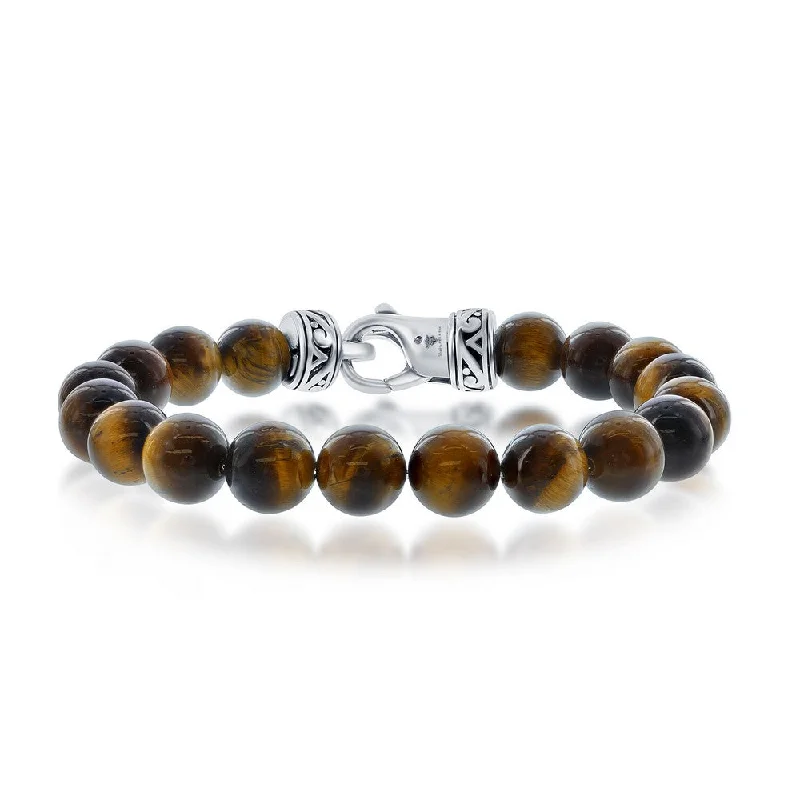 Stainless Steel 10mm Tiger Eye Bead Bracelet, 8.5" (96627)