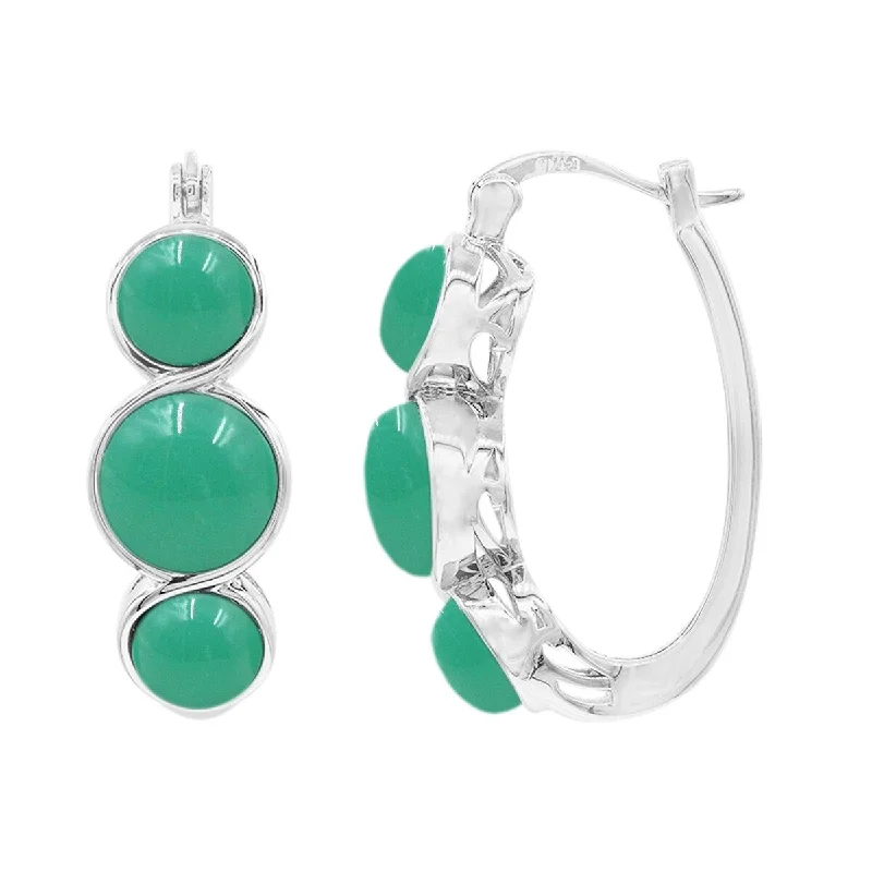 925 Sterling Silver Chrysoprase Hoop Earrings