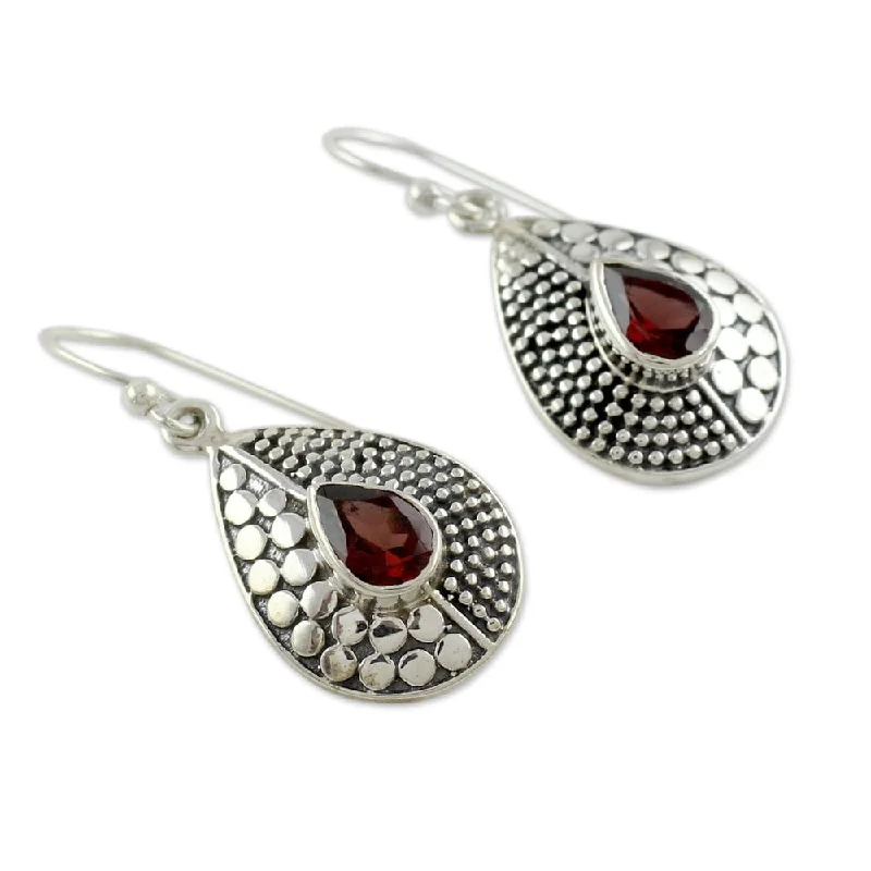 Handmade Sterling Silver 'Scarlet Fusion' Garnet Earrings (India)