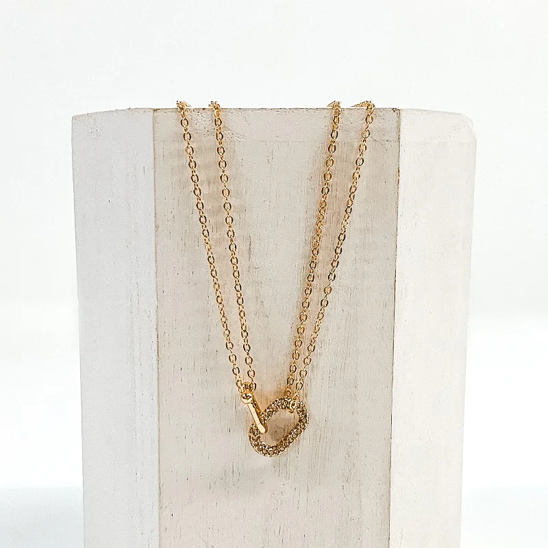 Double Chain Necklace with Rhinestone Pendant in Gold