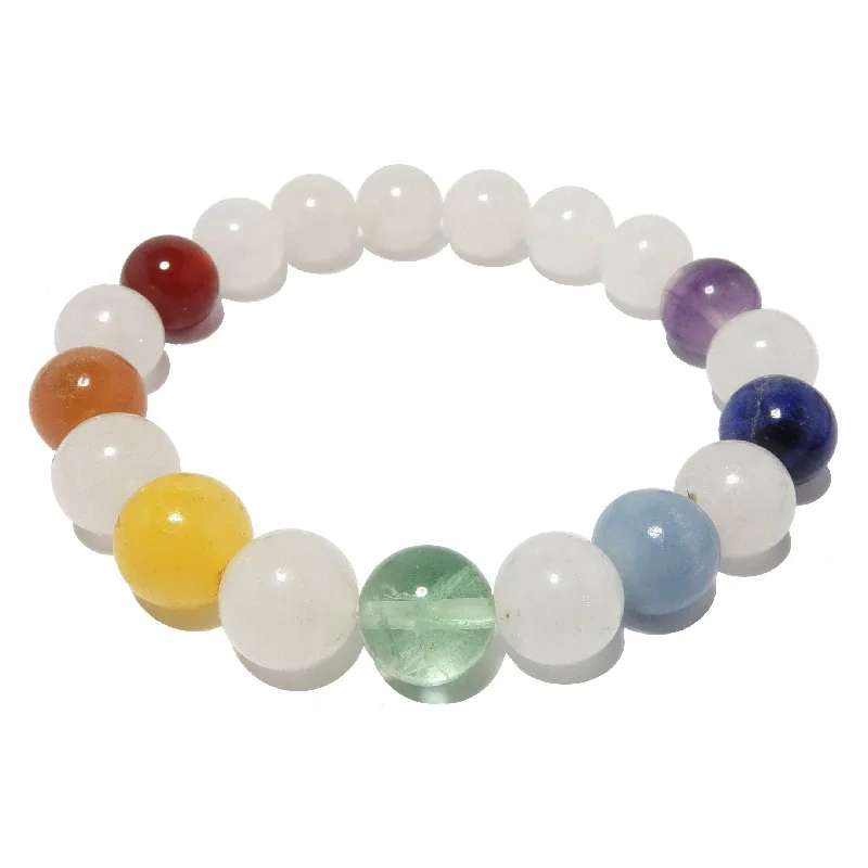 Chakra Bracelet White Snow Quartz Rainbow Kisses