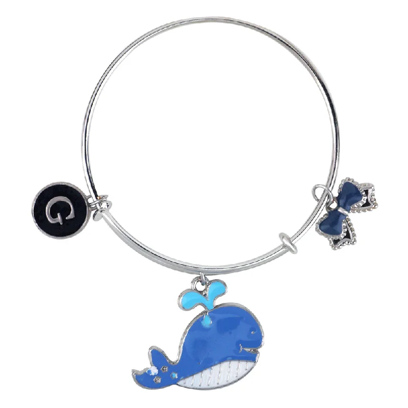 Mahi G Letter Fish & Boo Shaped Rhodium Plated Enamel Work Charms Kids Bracelets for Kids (BRK1100941R)