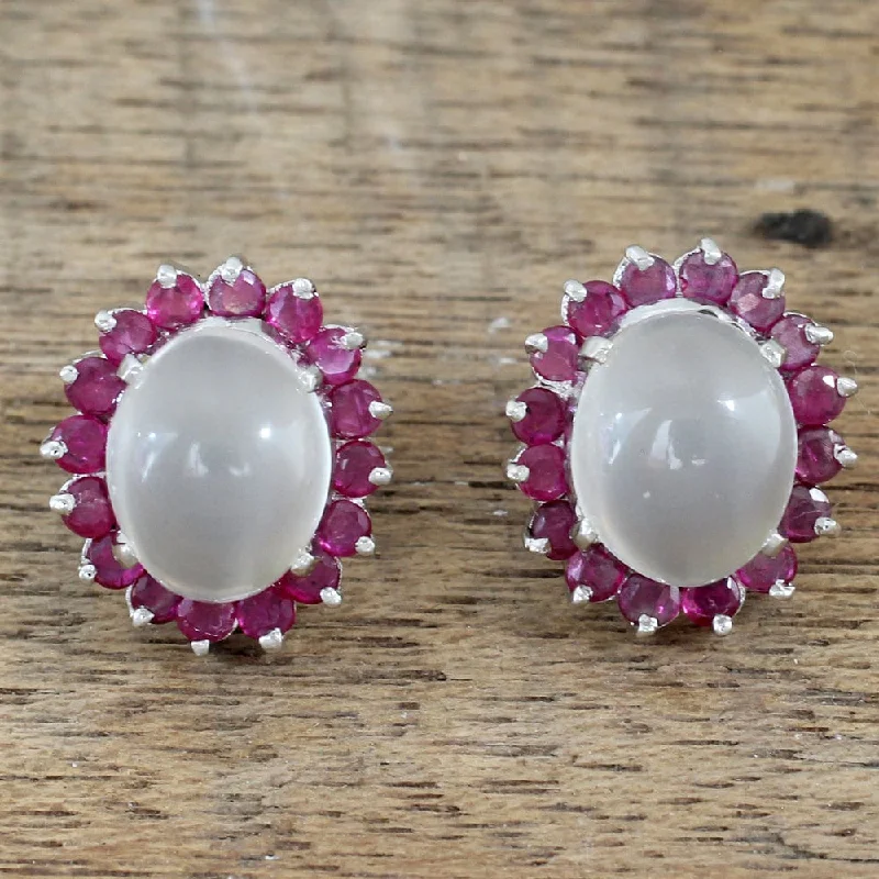 Sterling Silver 'Love and Devotion' Ruby Moonstone Earrings