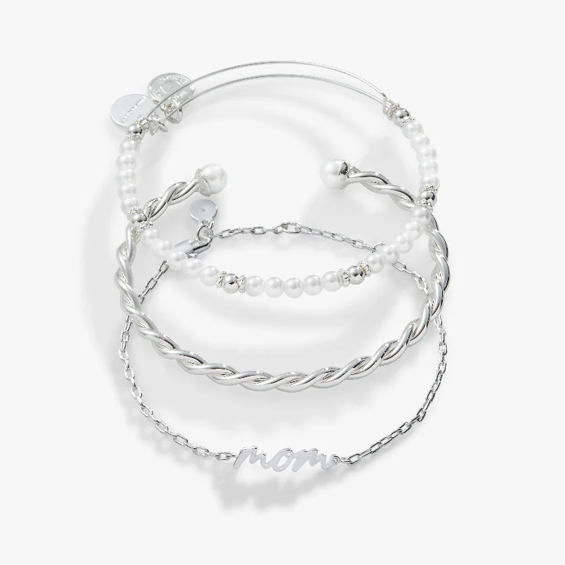 'Mom' Script Bracelet, Set of 3