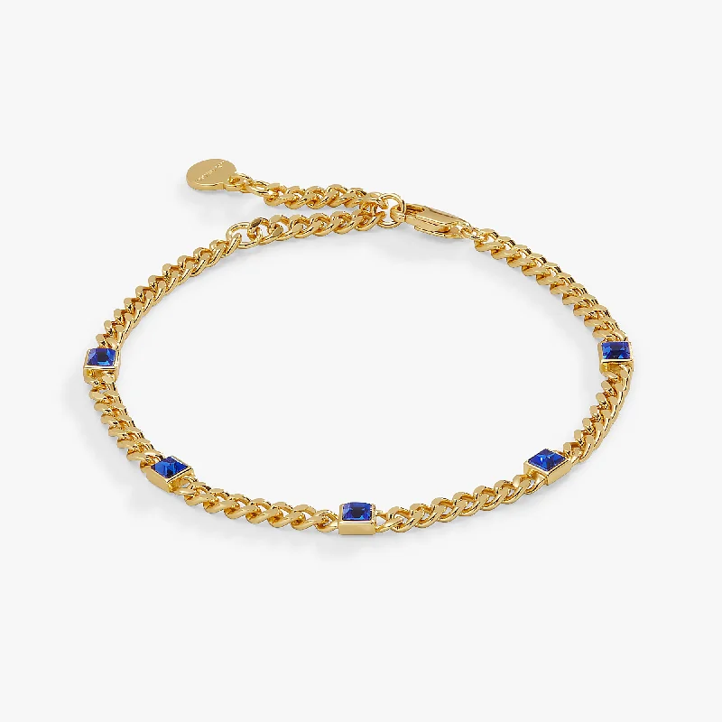 September Birthstone Sapphire Curb Chain Bracelet