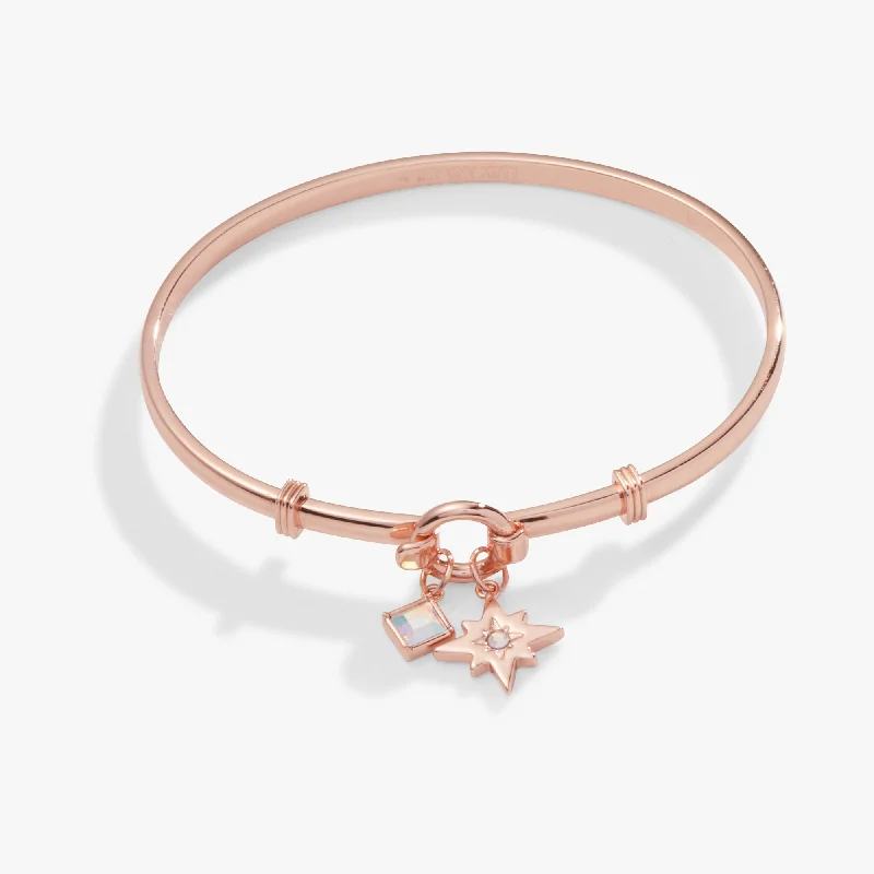 North Star + Crystal Charm Clip Bangle