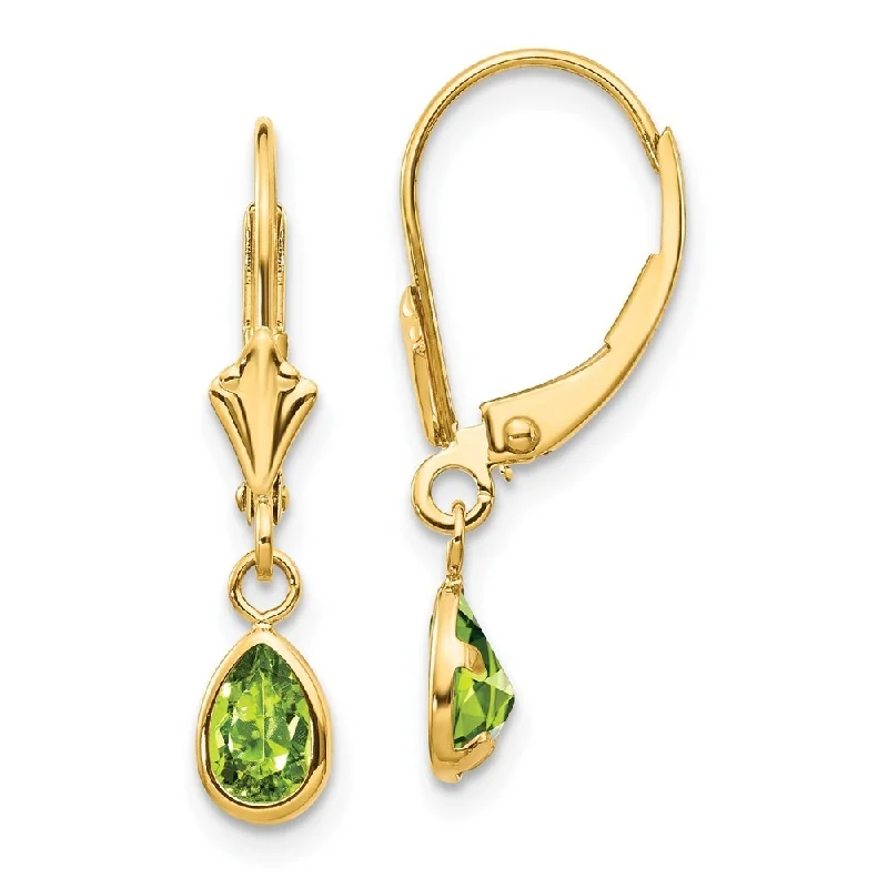 14k Yellow Gold 6x4mm August/Peridot Earrings (L-23 mm, W-4 mm)