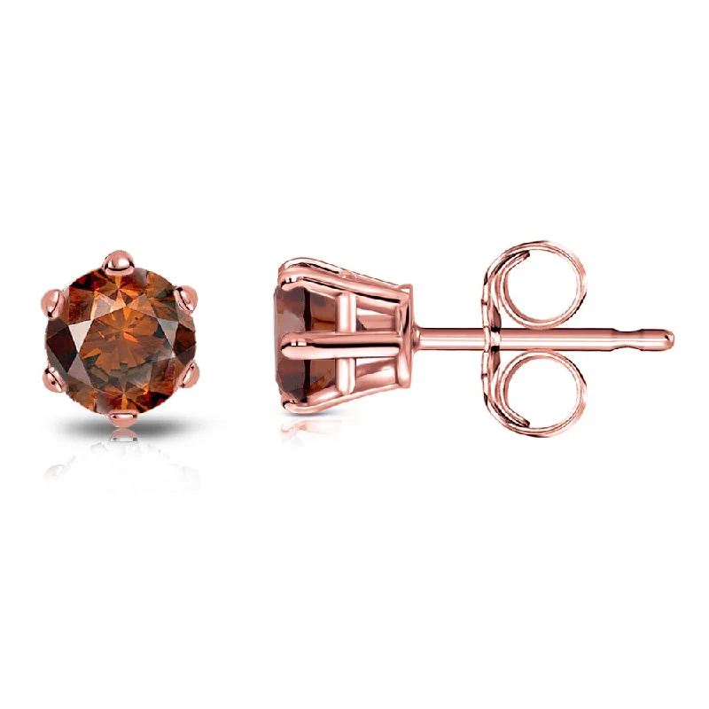 Auriya 14k Gold 1/2ctw Brown Diamond Stud Earrings 6-prong