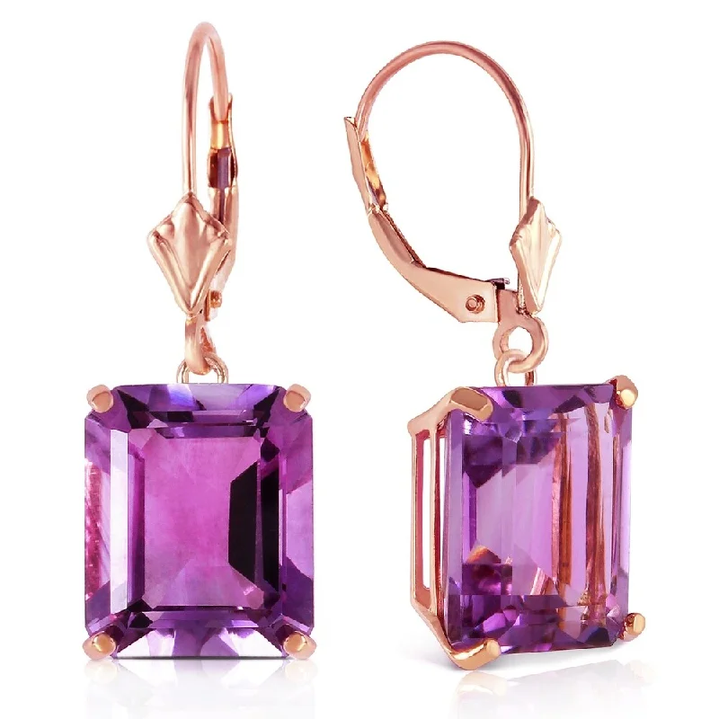 14K Solid Rose Gold Leverback Earrings with Amethyst