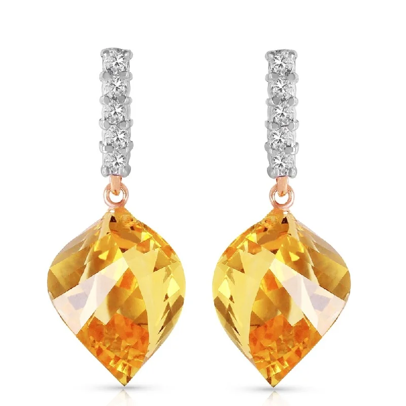 23.65 CTW 14K Solid Rose Gold Diamond Spiral Citrine Earrings