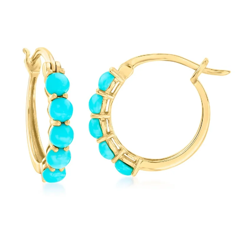 18k Yellow Gold Over Sterling Silver Sleeping Beauty Turquoise Gemstone Hoop Earrings