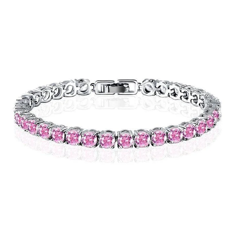 Luxury Pink Swiss CZ Tennis Bracelet For Woman Special Occasion Holiday Birthday