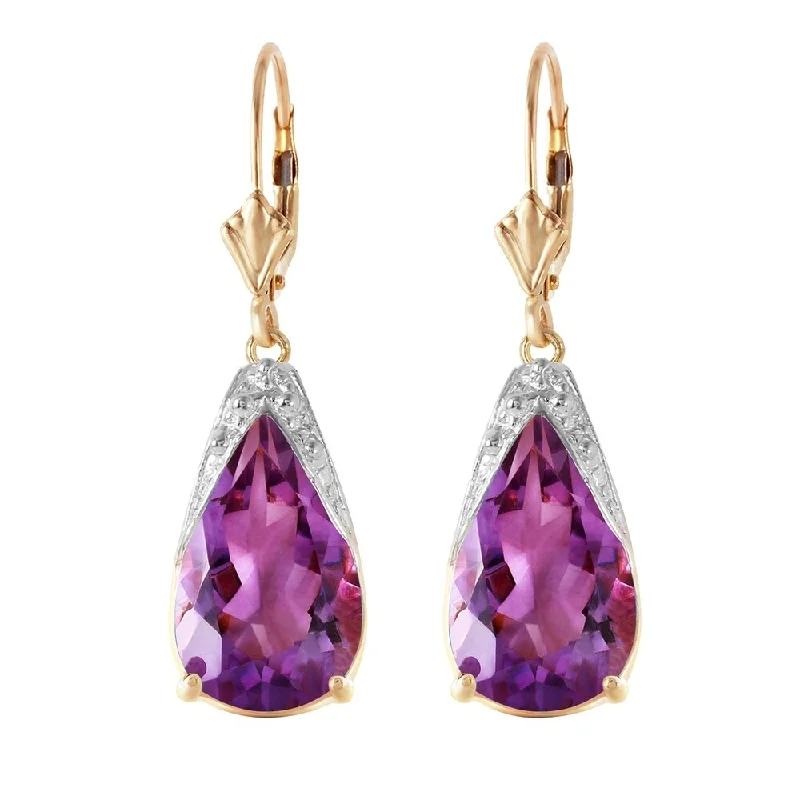 10 Carat 14K Solid Gold Leverback Earrings Natural Amethyst