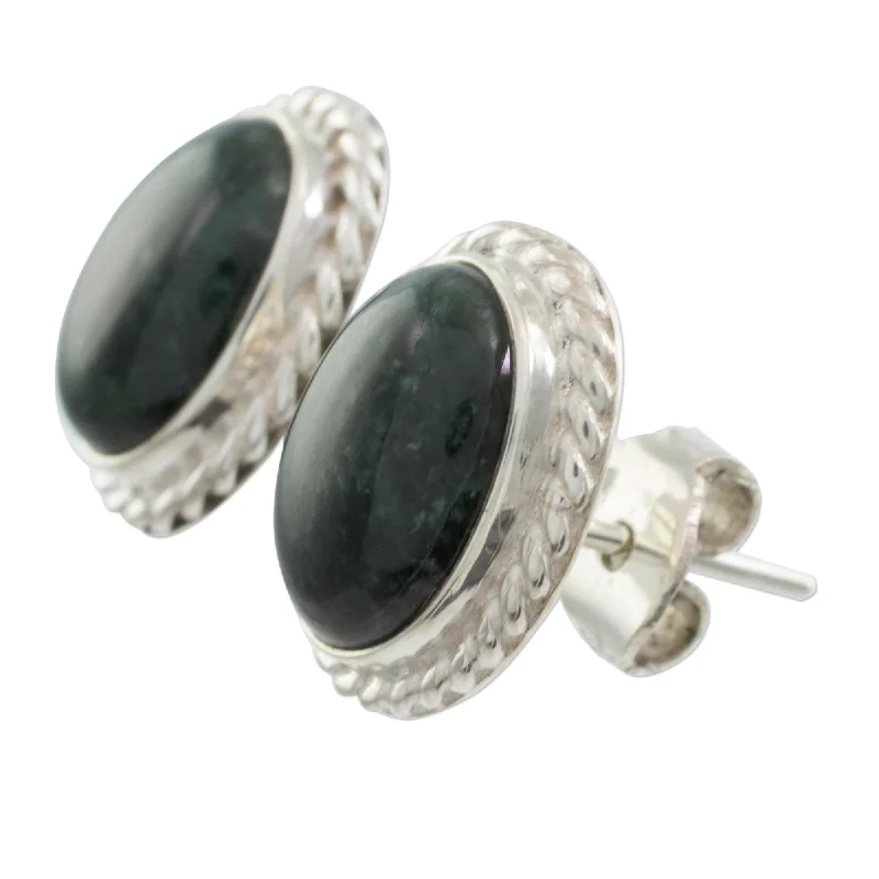 Handmade Sterling Silver 'Dark Mystique' Jade Earrings (Guatemala) - 0.5L*0.4W