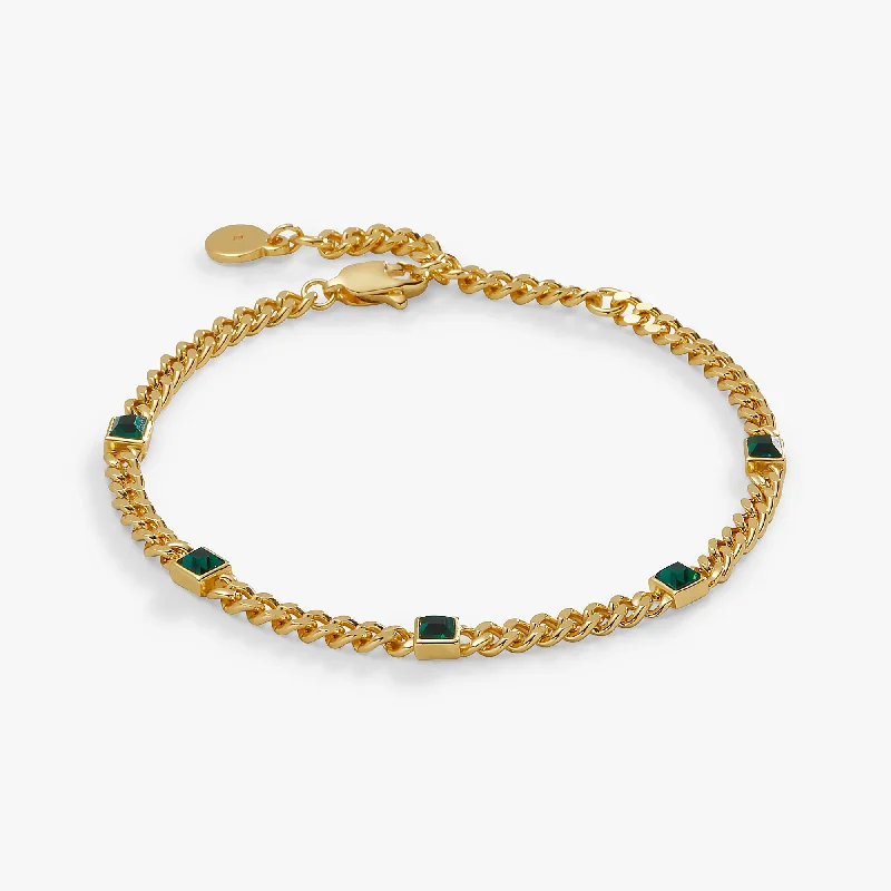 May Birthstone Emerald Curb Chain Bracelet