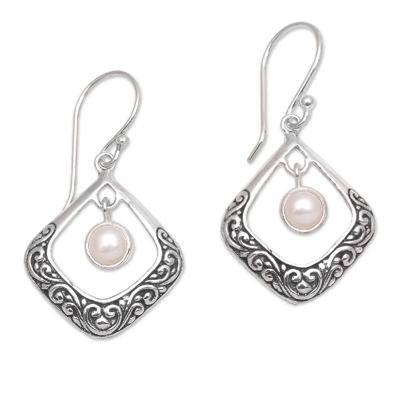 NOVICA Elegant Reverie, Cultured pearl dangle earrings - 1.4*0.8