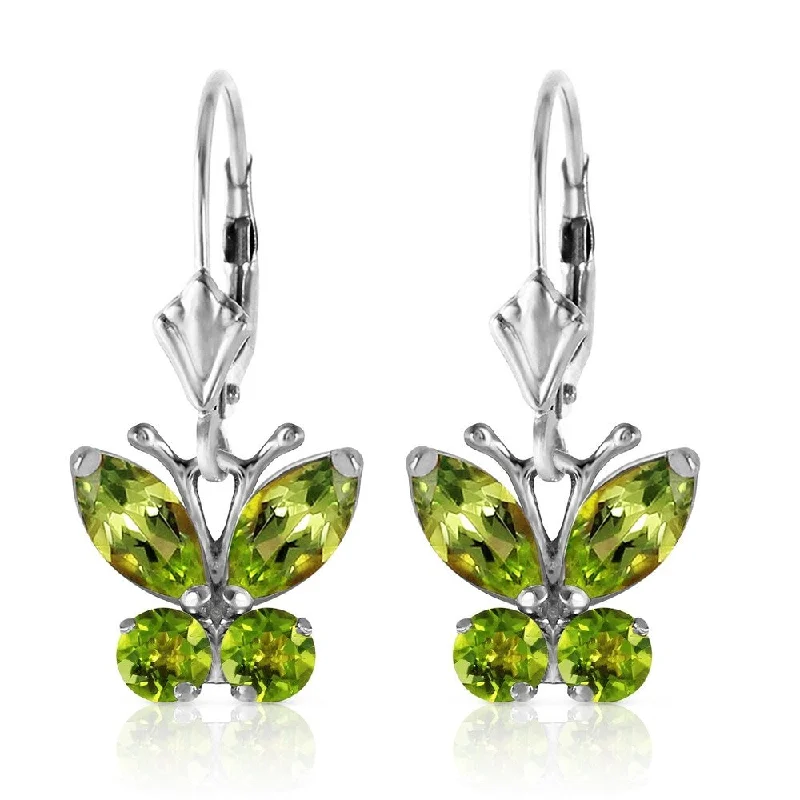 1.24 Carat 14K Solid White Gold Butterfly Earrings Peridot