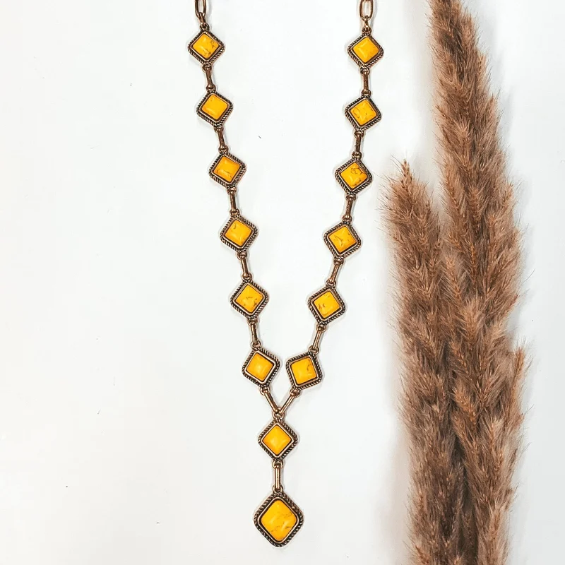 Gold Chain Necklace with Mustard Yellow Square Stones