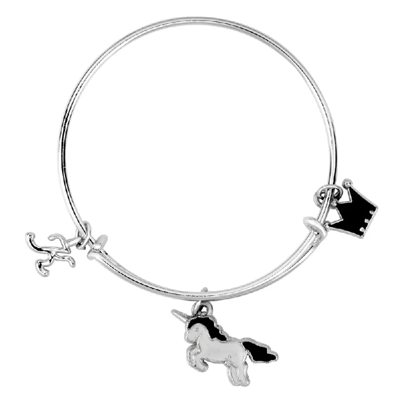 Mahi K Letter Unicorn & King Shaped Rhodium Plated Enamel Work Charms Kids Bracelets for Kids (BRK1100998R)