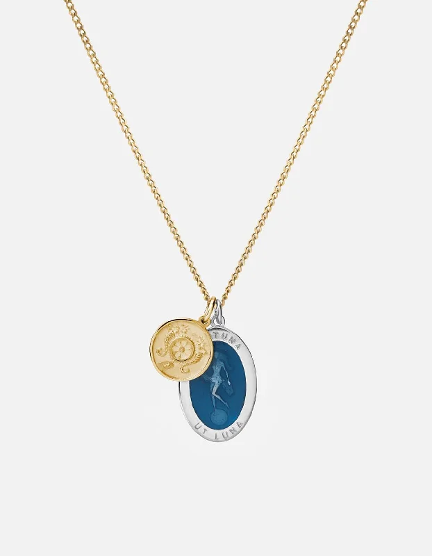 Fortuna Necklace, Sterling Silver/14k Gold/Blue