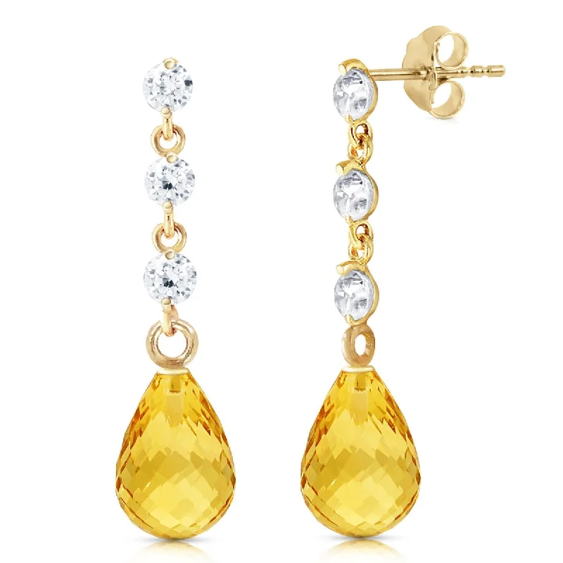 14K Solid Gold Diamond & Natural Citrine Class Elegant Earrings